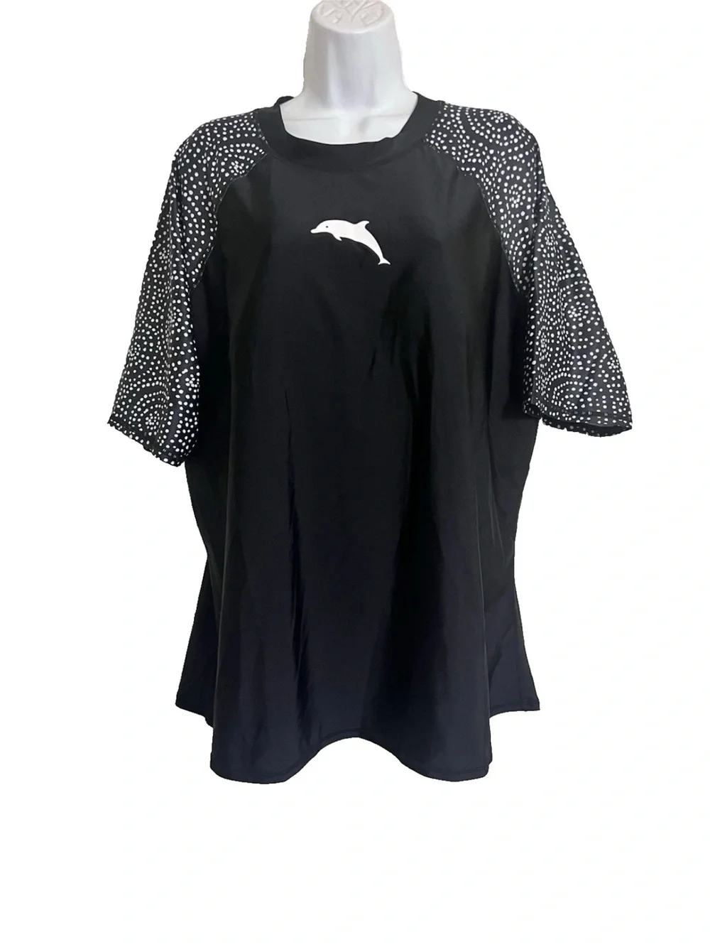 Black Rash Guard Short Polka Dot Sleeve Swim Shirt Dolphin Graphic built in bra